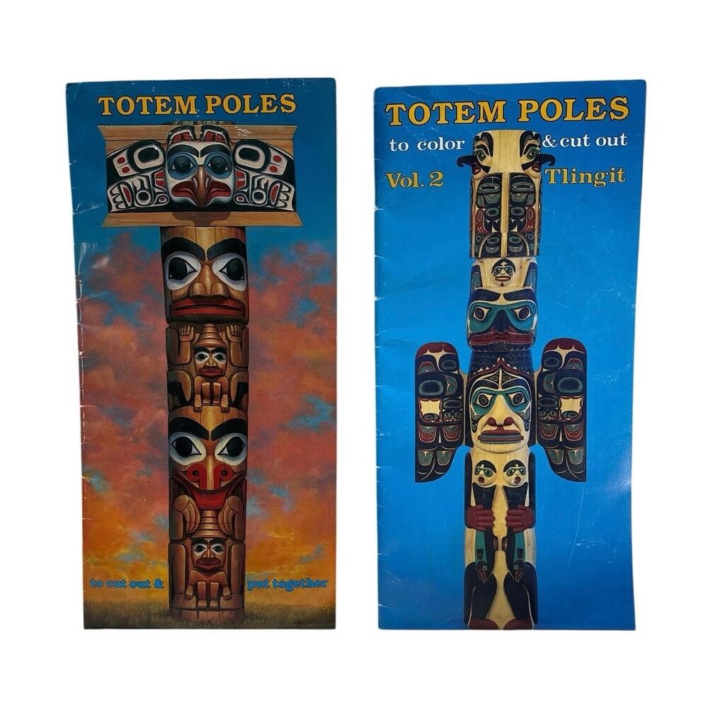 Vintage Bellerophon Totem Pole Coloring Books Set Vol 2 Tlingit Unused Pair